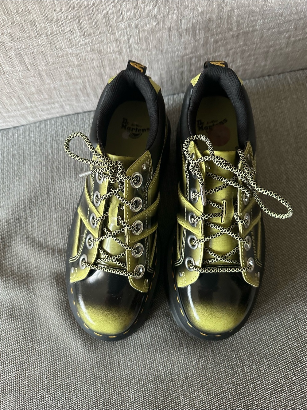 Dr.Martens 5EYE Quad Max Distressed Leather Platform Shoes Lime Green/Black NWOT - Picture 3 of 7